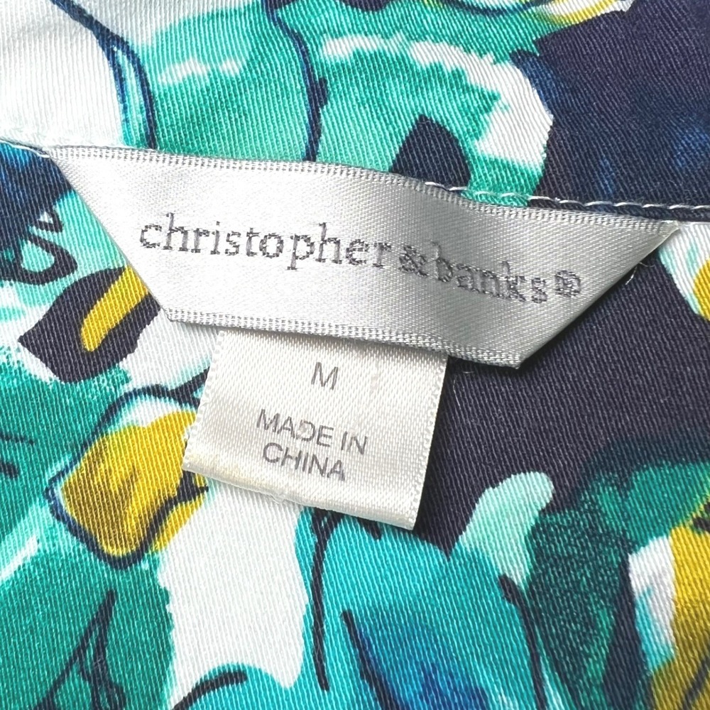 Christopher & Banks Womens Size Medium Floral Jacket Blue Yellow Buttons Stretch - Picture 4 of 12